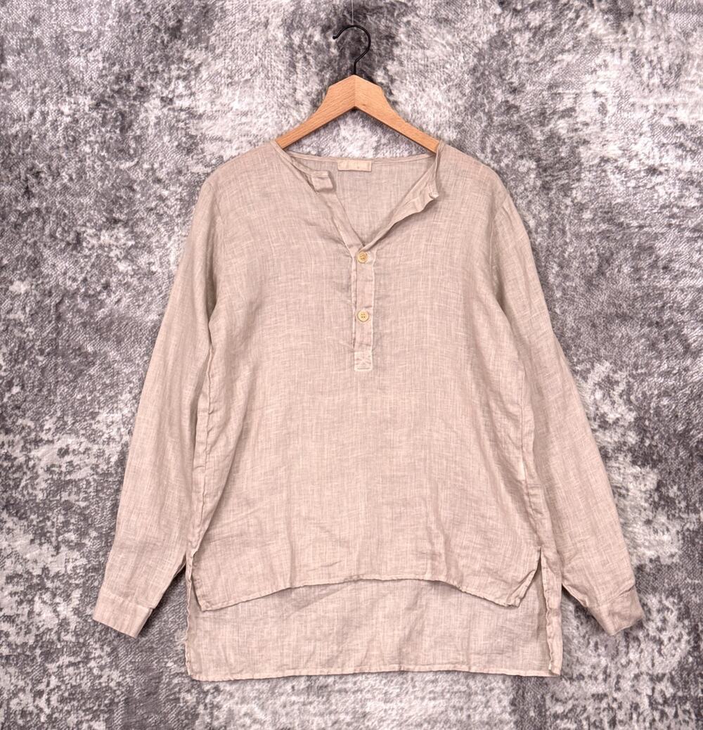 CP Shades Tunic Top Small Womens 100% Linen High Low Henley Long Sleeve Shirt